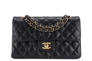 CHANEL CLASSIC FLAP SMALL BLACK LAMBSKIN & GOLD HARDWARE WITH  (1547xxxx) WITH DUST COVER AND BOX