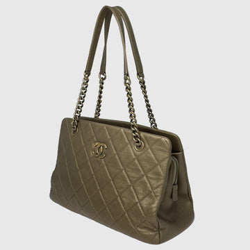 Metallic Bronze Quilted CC Crown Tote Bag