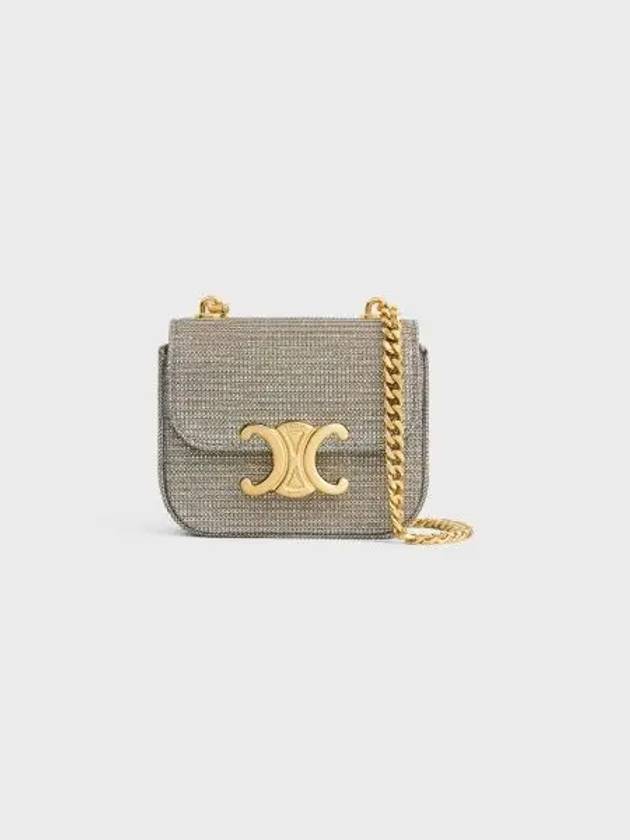 CELINE Mini Chain Claude Glitter Textile Shoulder Bag Gold