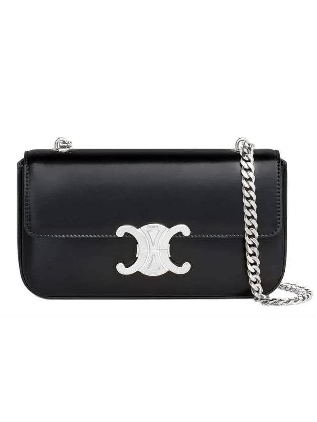 CELINE Triomphe Shiny Calfskin Chain Shoulder Bag Black