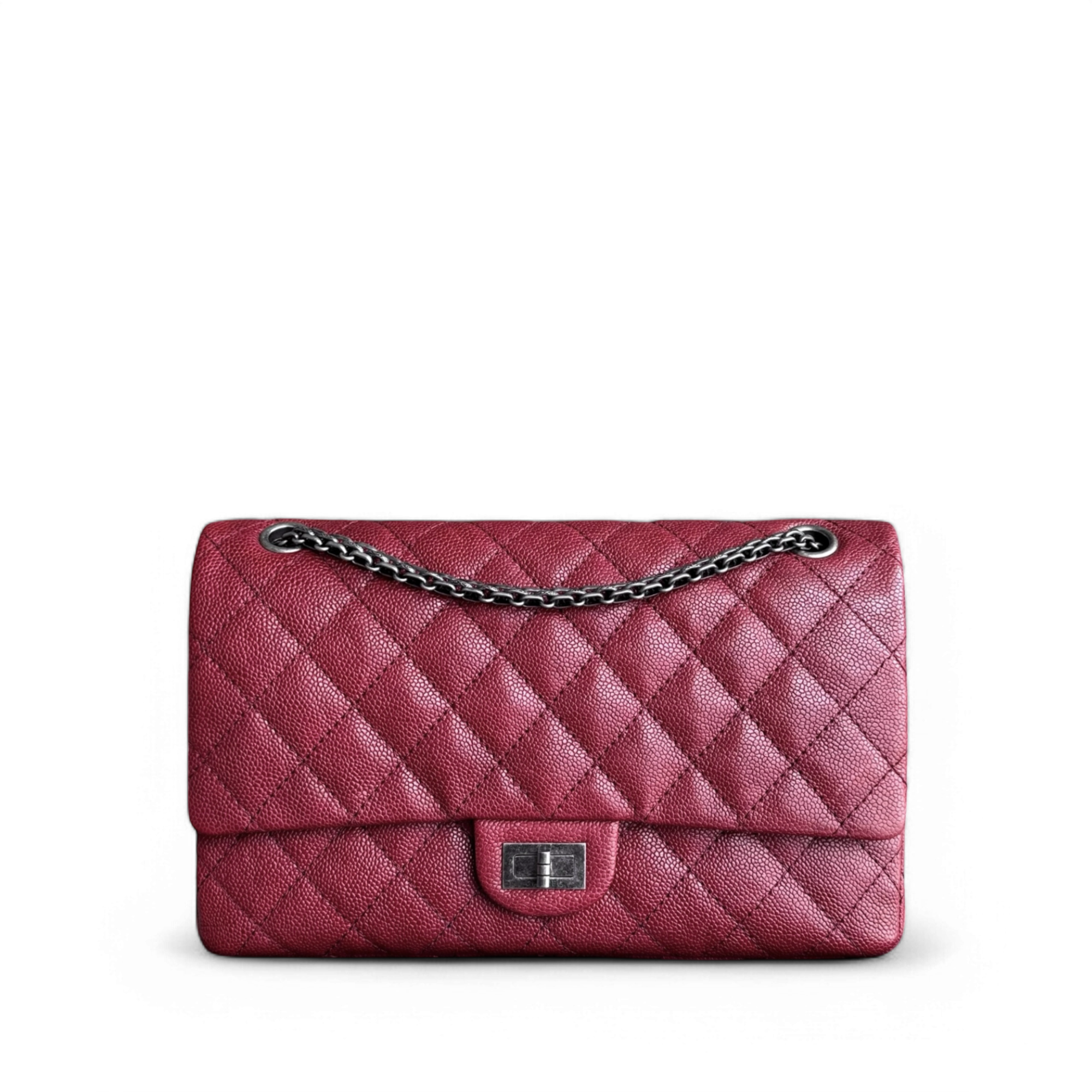 Chanel 2.55 Reissue 226 Medium - Caviar 28CM Quilted Dark Red Burgundy Ruthenium Silver Hardware Series 14