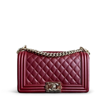 Chanel Boy Medium - 25CM Quilted Lambskin Burgundy Red Gold Hardware Series 22