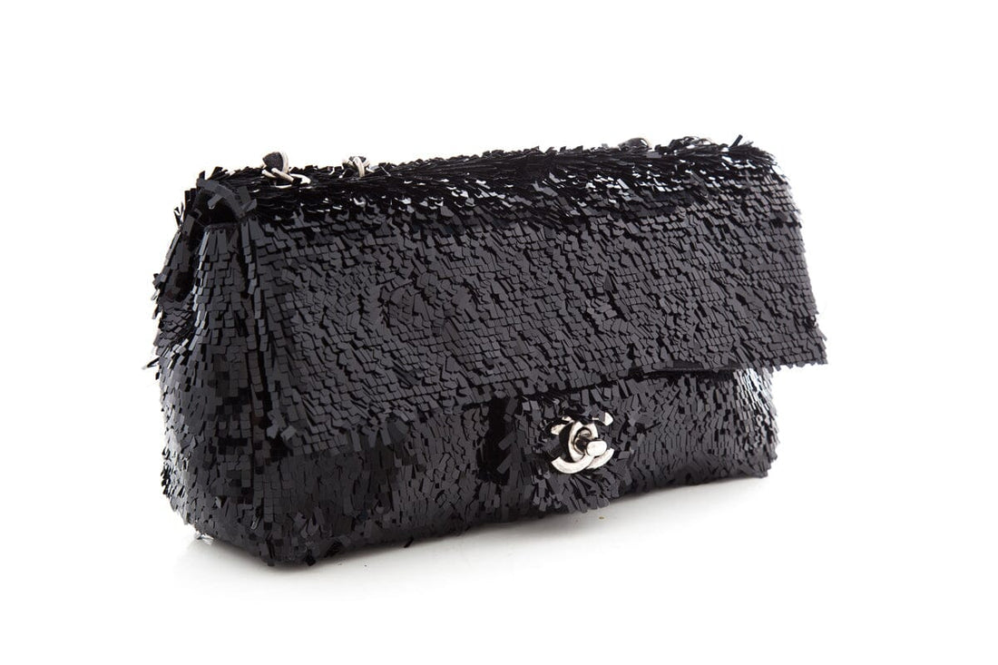 Chanel Black Sequin 2013/14 Single Flap Handbag