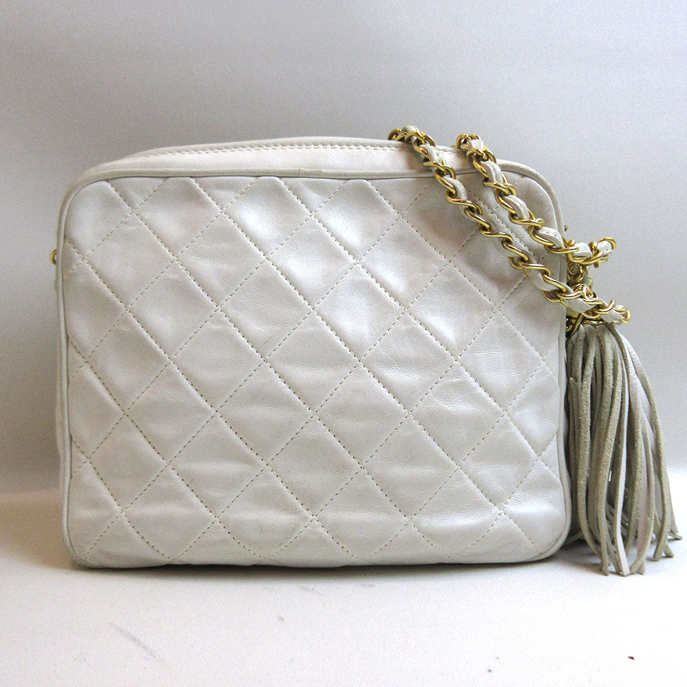 Chanel Lambskin Chain Shoulder Bag White Gold Hardware