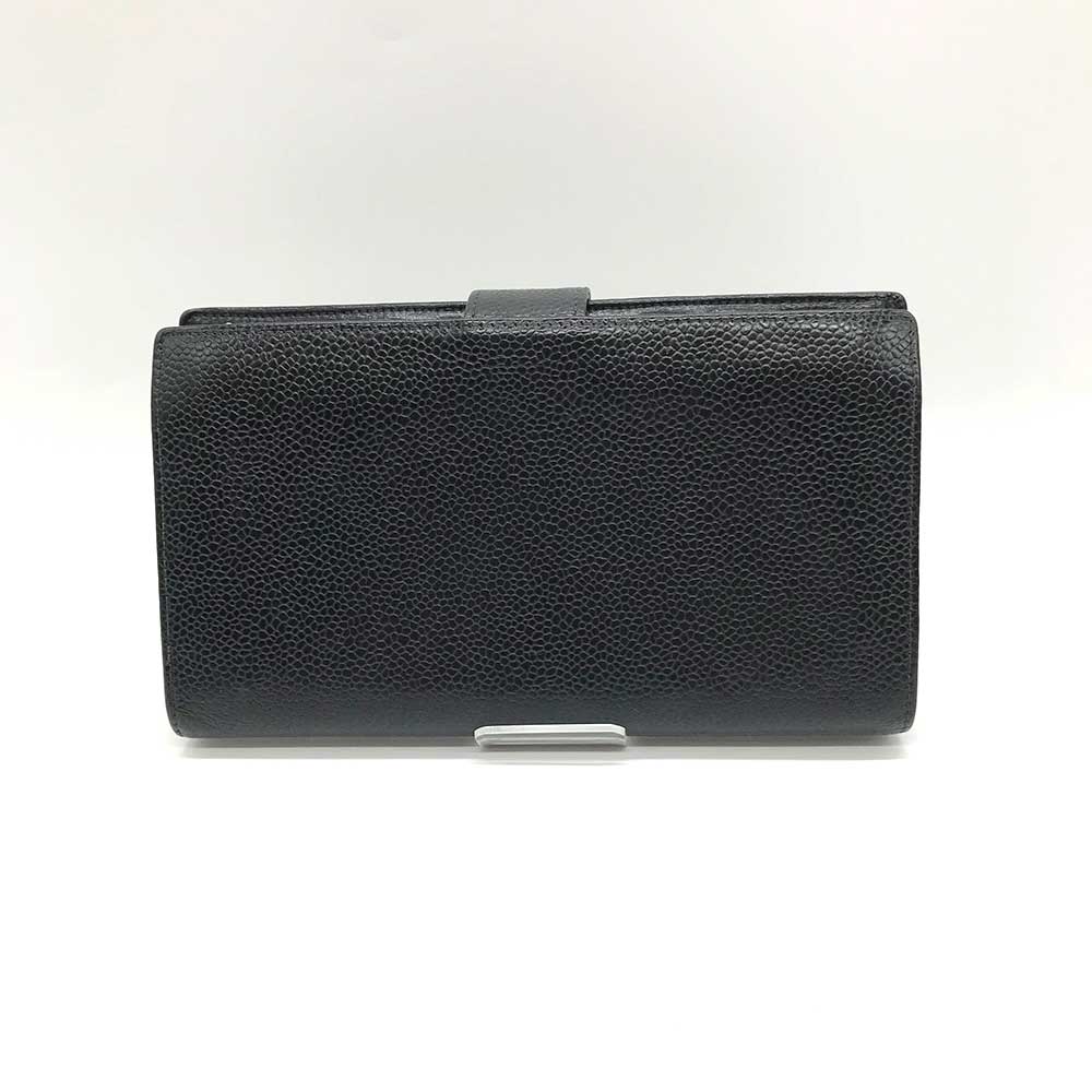 Chanel Caviar Skin Leather Bifold Long Wallet Black