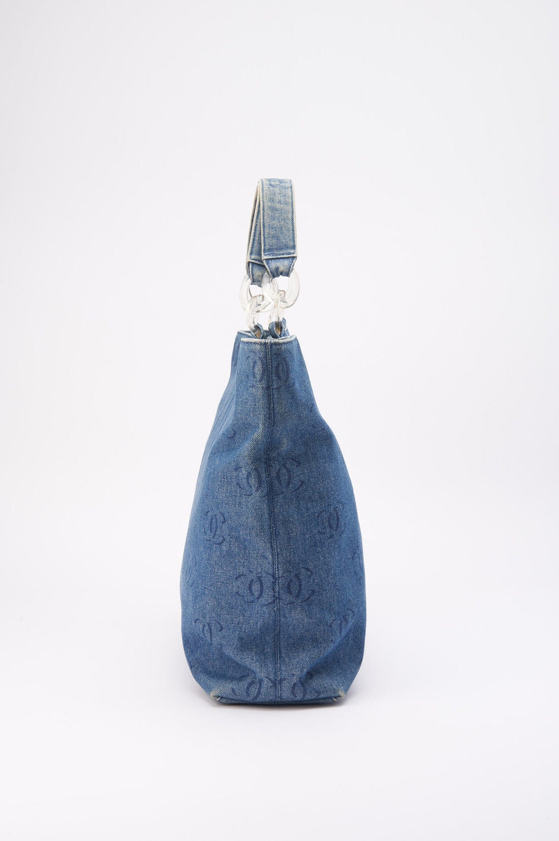 Chanel Blue Denim Tote Bag With CC Print