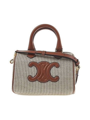 CELINE Small Boston Stripe Textile Calfskin Cross Bag Beige