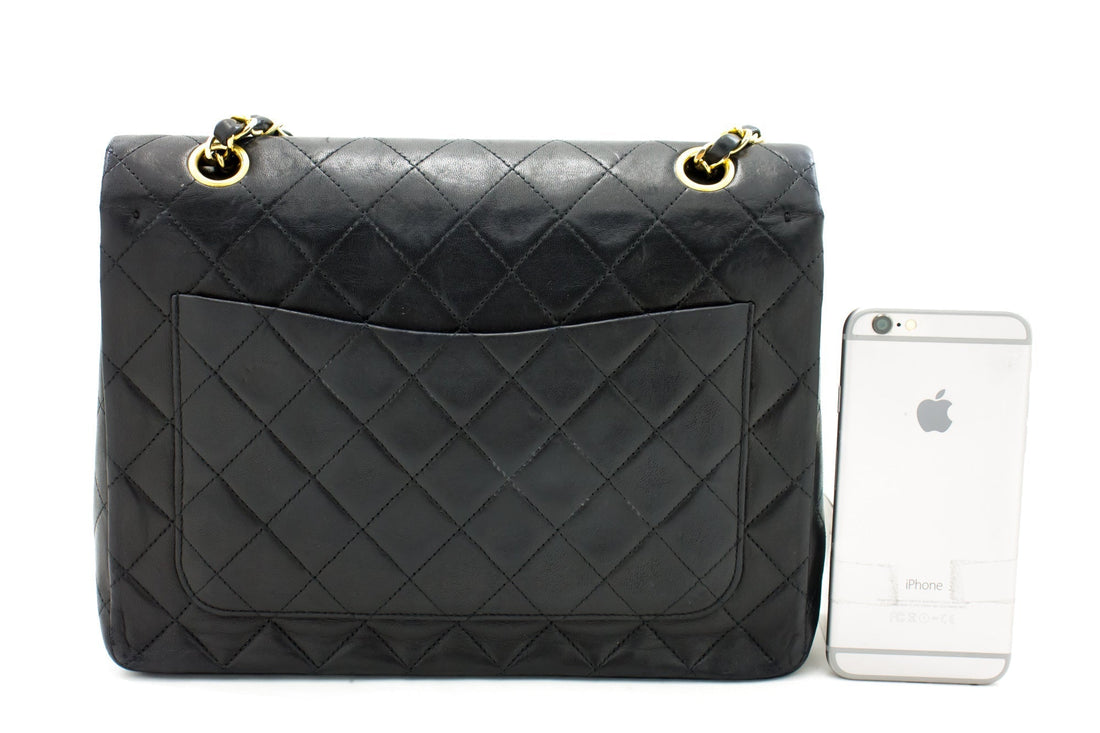 CHANEL 2.55 Double Flap Square Chain Shoulder Bag Black Lambskin i14