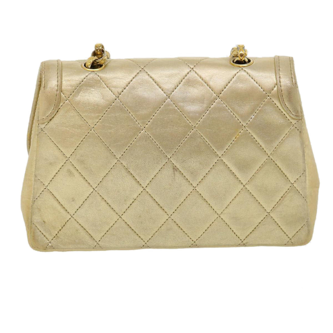 Top Quality Chanel Matelasse Turn Lock Chain Shoulder Bag Lamb Skin Gold CC Auth 31382A