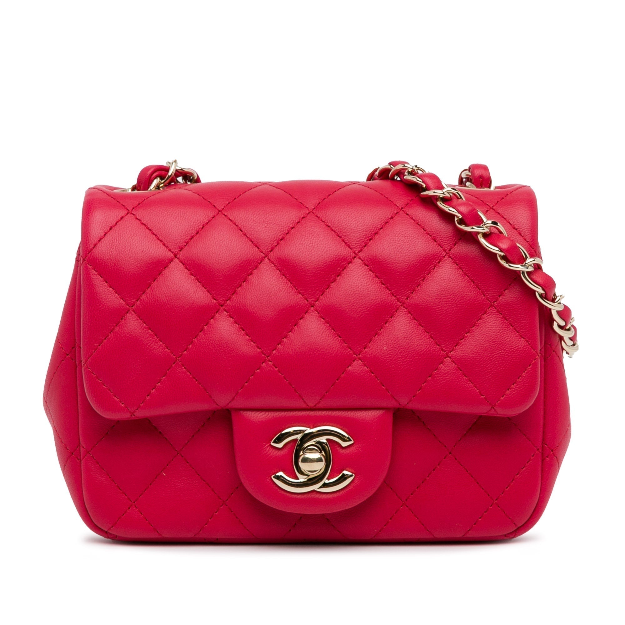 Top Quality Chanel Mini Square Classic Lambskin Single New Red