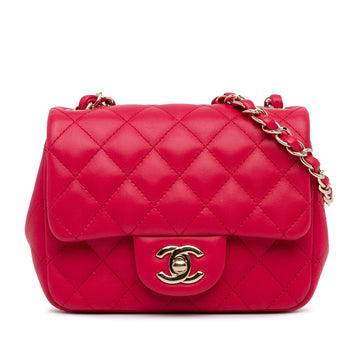 Top Quality Chanel Mini Square Classic Lambskin Single New Red
