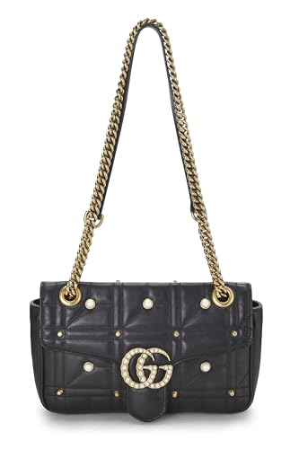 Gucci, Black Leather & Faux Pearl GG Marmont Shoulder Bag Small, Black