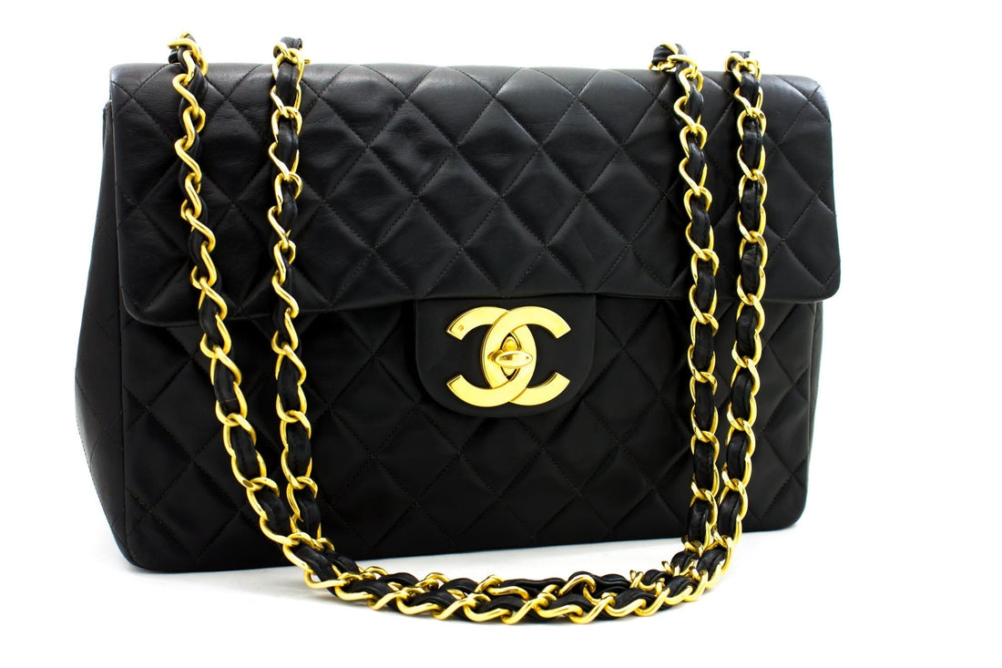 Top Quality Chanel Jumbo 13" 2.55 New Chain Shoulder Bag Black Lambskin Large