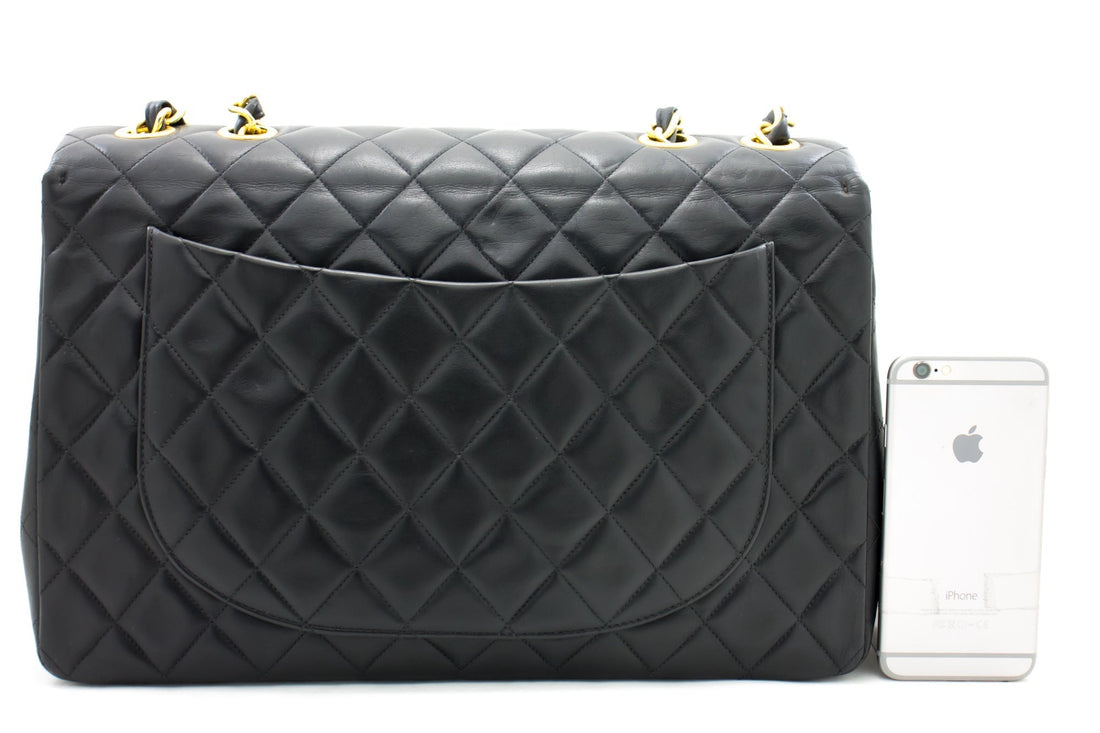 CHANEL Jumbo 13" 2.55 Flap Chain Shoulder Bag Black Lambskin Large g83