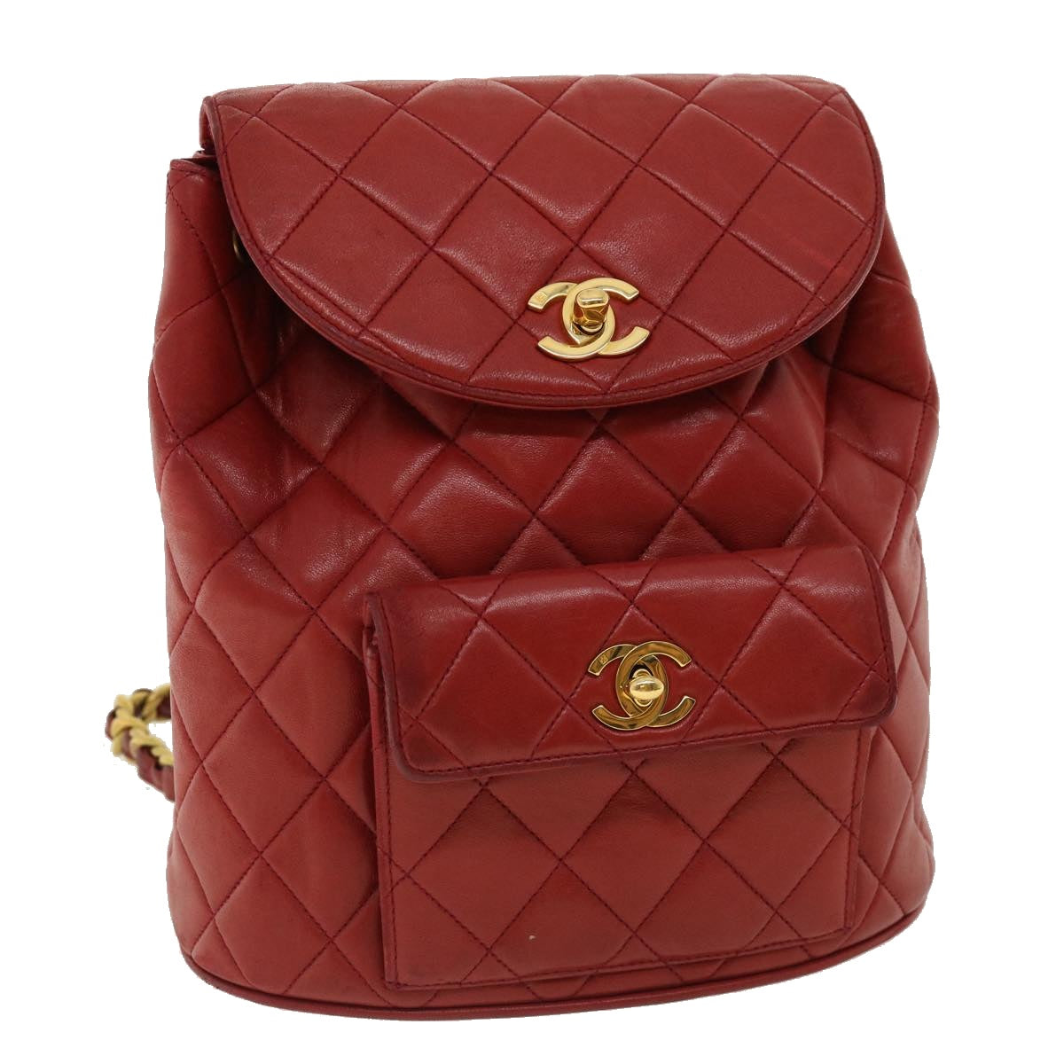 Top Quality Chanel Matelasse Chain Hand Bag Lamb Skin Red CC Auth 31892A