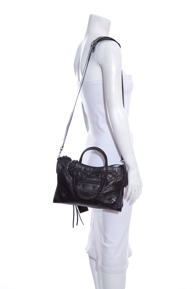 Balenciaga Black City Classic Studs Leather Handbag