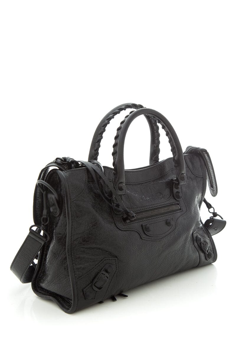 Balenciaga Black City Classic Studs Leather Handbag