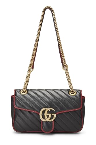 Gucci, Black Leather Torchon GG Marmont Shoulder Bag Small, Black