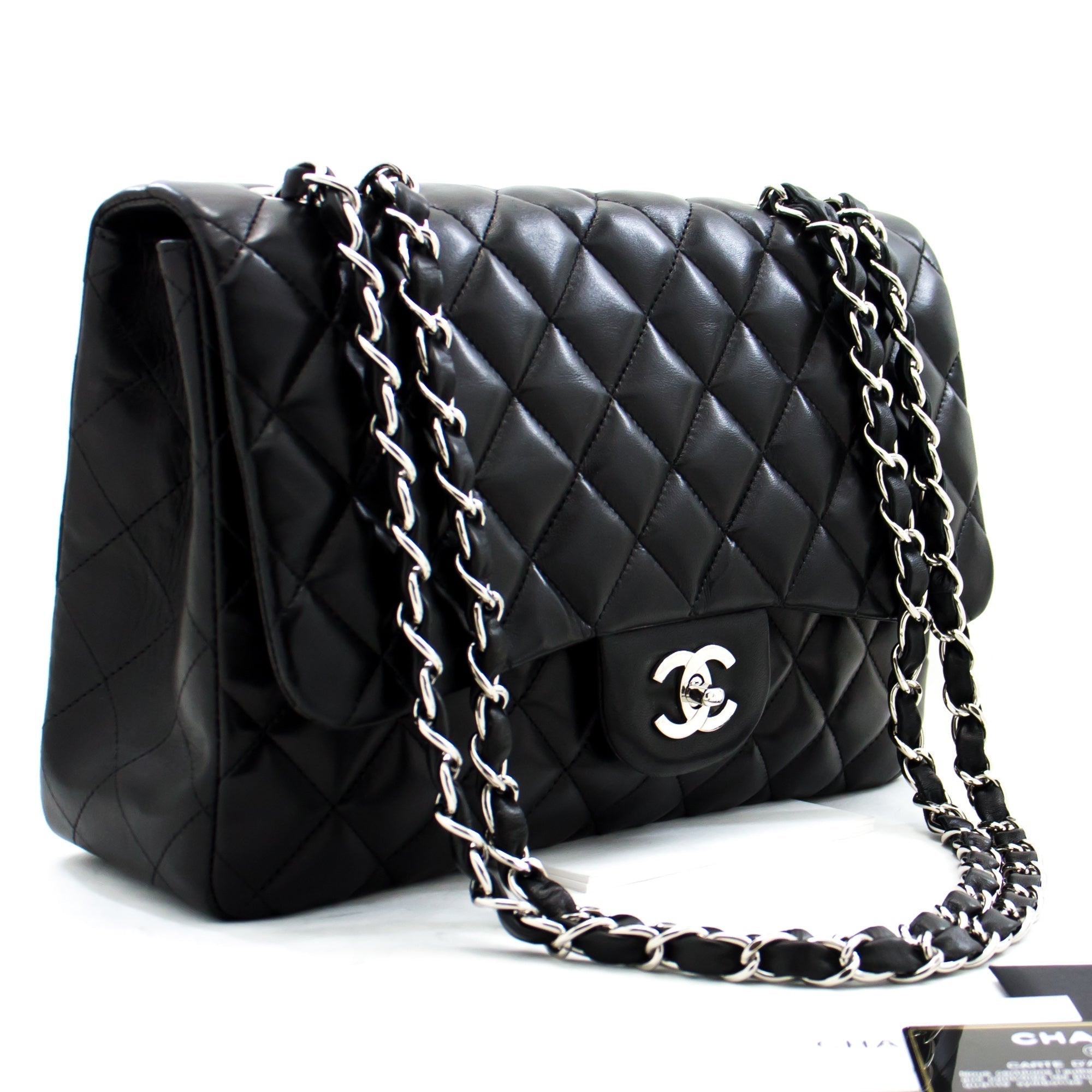 Top Quality Chanel Large Classic Handbag 11"Chain Shoulder Bag New Black Lamb