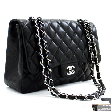 Top Quality Chanel Large Classic Handbag 11"Chain Shoulder Bag New Black Lamb
