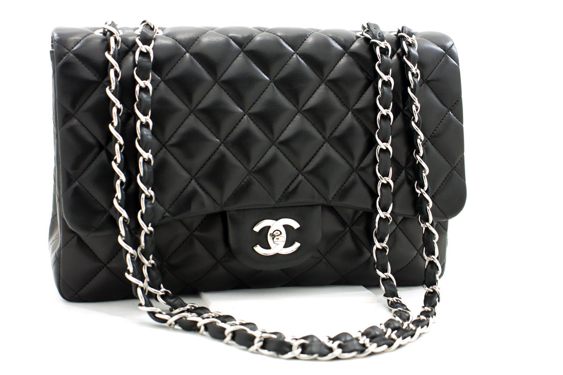 Top Quality Chanel Large Classic Handbag 11"Chain Shoulder Bag New Black Lamb