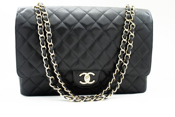 CHANEL Maxi Classic Handbag Grained Calfskin Double Flap Chain Shoulder Bag j17
