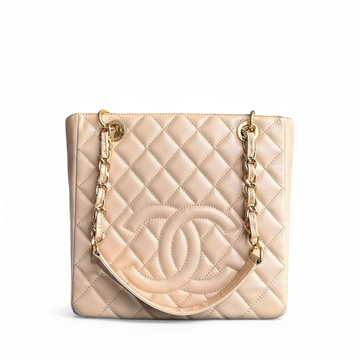 Chanel PST Petite Shopping Tote - Caviar Quilted Beige Gold Hardware Series 13