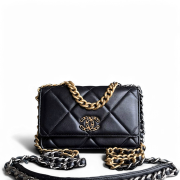 Chanel C19 WOC - 19 Bag Wallet On Chain Quilted Lambskin Black Two Tone Gold Hardware Microchip
