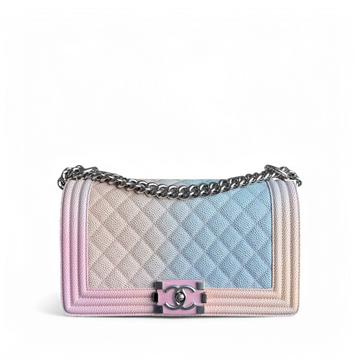 Chanel Boy Medium - Caviar Rainbow 25CM Quilted Silver Hardware Series 25