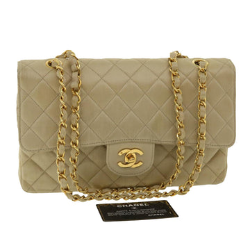 Top Quality Chanel Matelasse 25 Turn Lock Chain Shoulder Bag Satin Beige CC Auth 32604