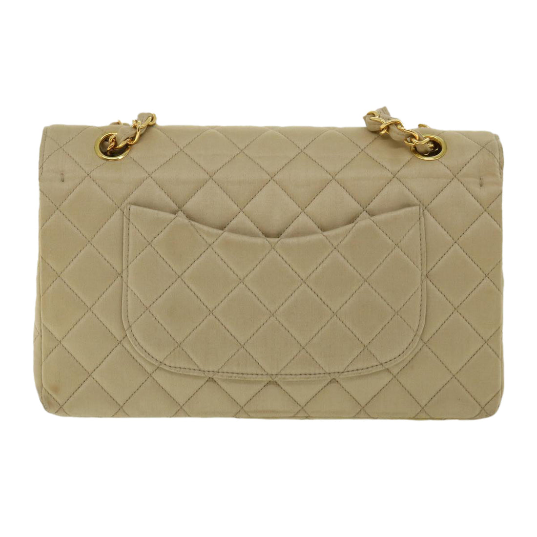Top Quality Chanel Matelasse 25 Turn Lock Chain Shoulder Bag Satin Beige CC Auth 32604