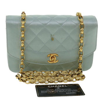 Top Quality Chanel Diana Matelasse Shoulder Bag Satin Light Blue CC Auth 33325A
