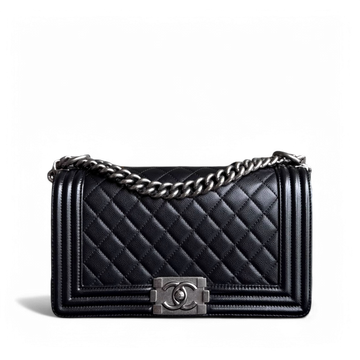 Chanel Boy Medium - Caviar 25CM Quilted Black Ruthenium Silver Hardware Series 25