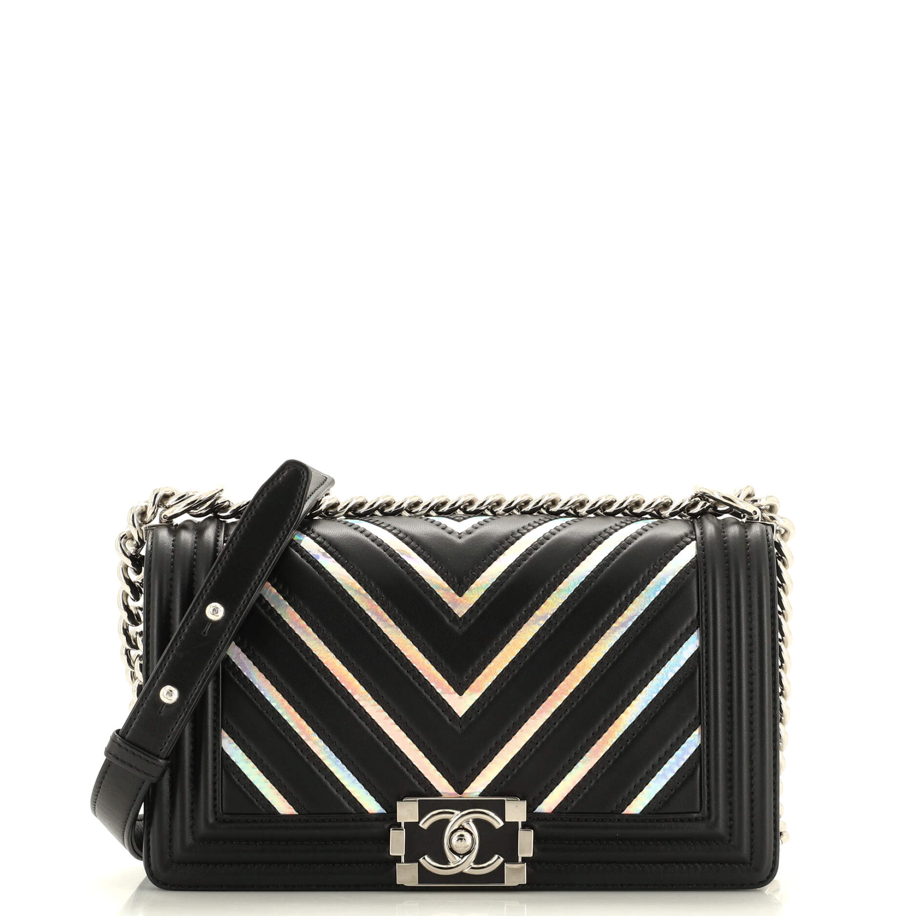 CHANEL Boy Flap Bag Chevron Lambskin with Holographic PVC Old Medium