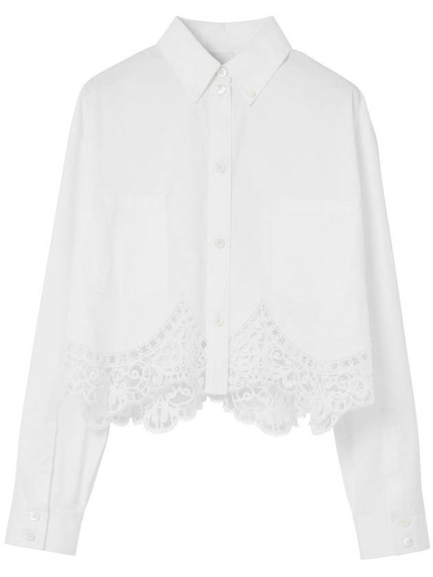 Burberry Women's Macrame Lace Hem Cropped Cotton Shirt Uptic White