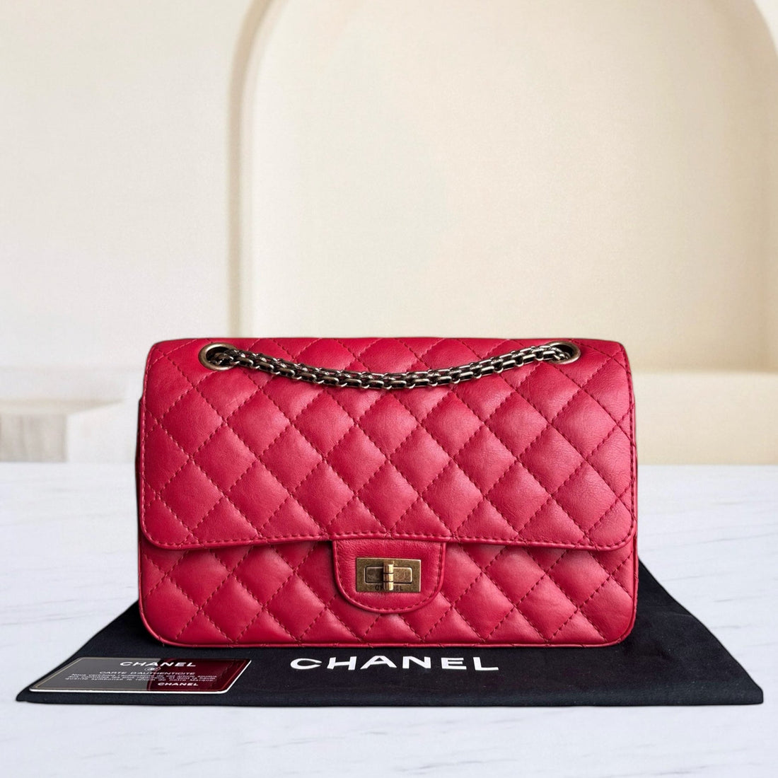 Chanel 2.55 Reissue 225 - Calfskin 24CM Quilted Red Ruthenium Gold Hardware Series 23