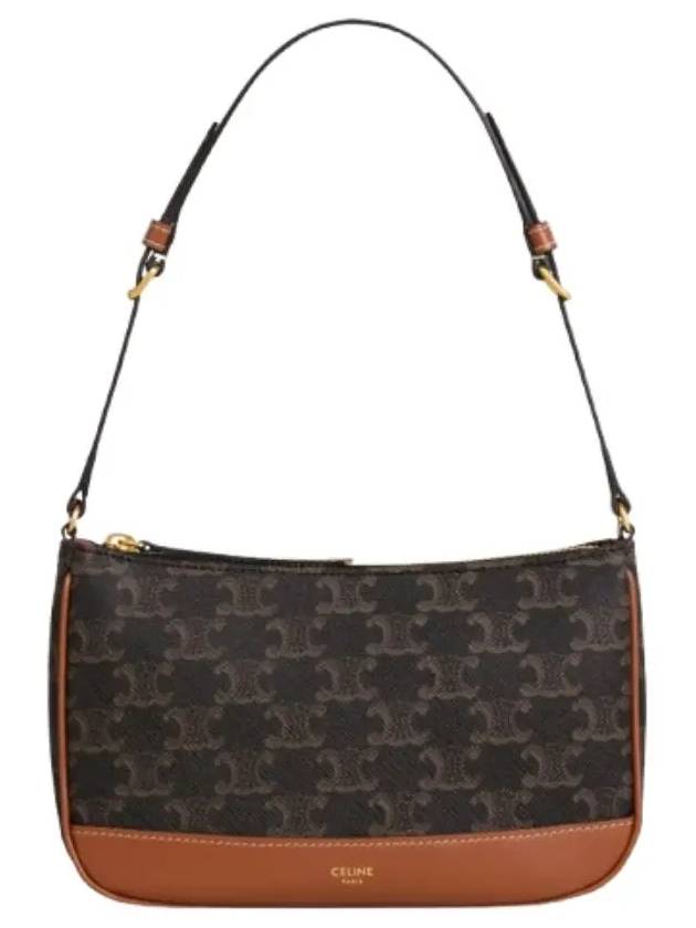 CELINE Triomphe Canvas Calfskin Shoulder Bag Tan