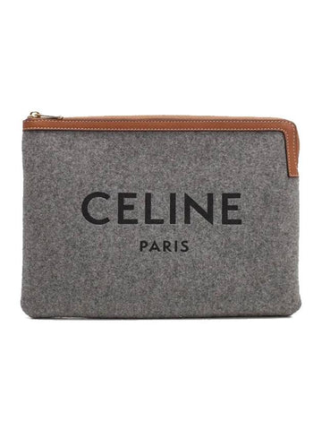 CELINE WoMen's Logo Pouch Bag Grey