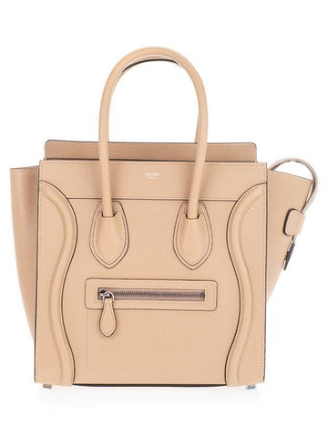 CELINE Drummed Calfskin Micro Luggage Tote Bag Dune