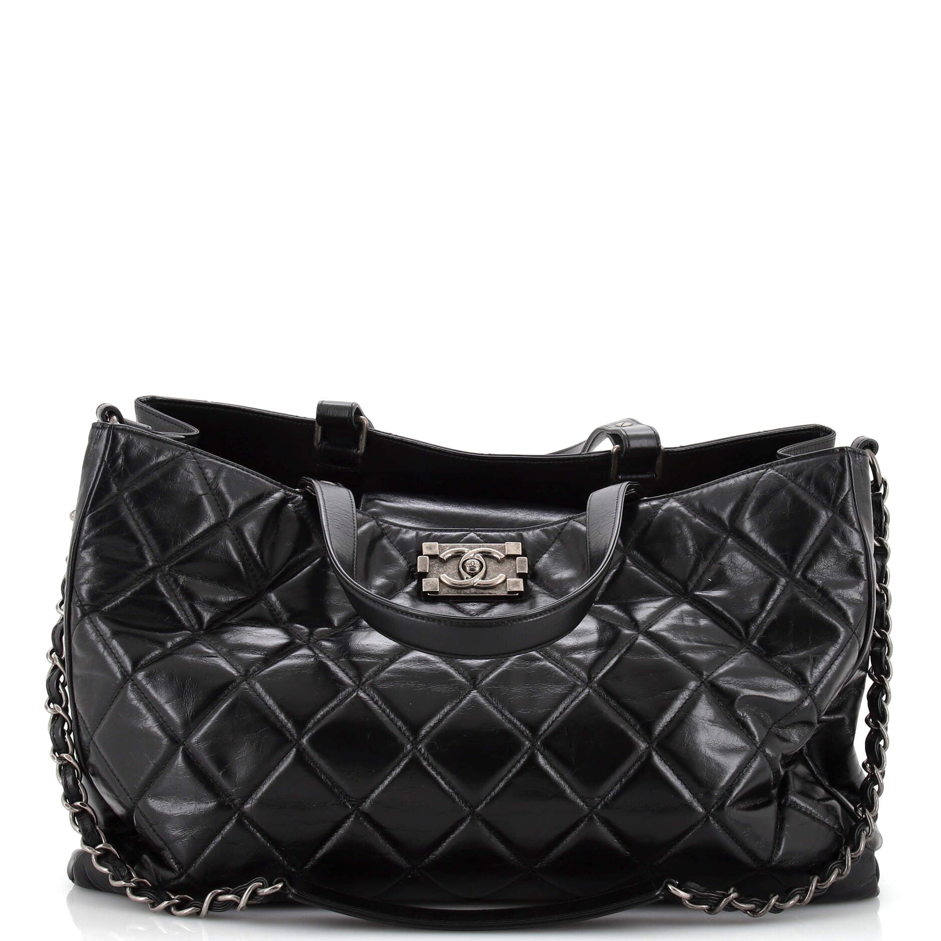 CHANEL Boy Shopping Tote Quilted Glazed Calfskin Large