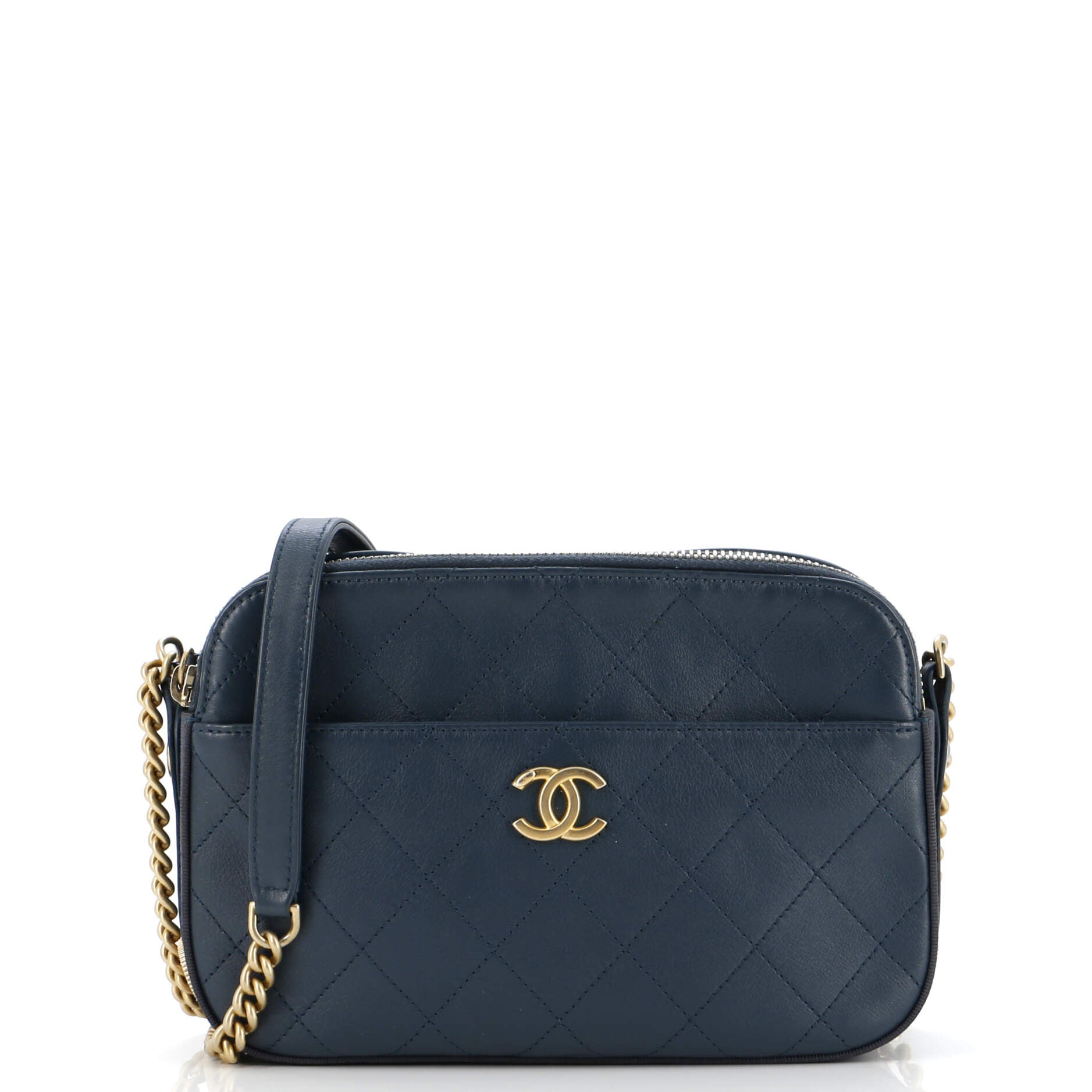 CHANEL Button Up Camera Case Quilted Calfskin with Grosgrain Small