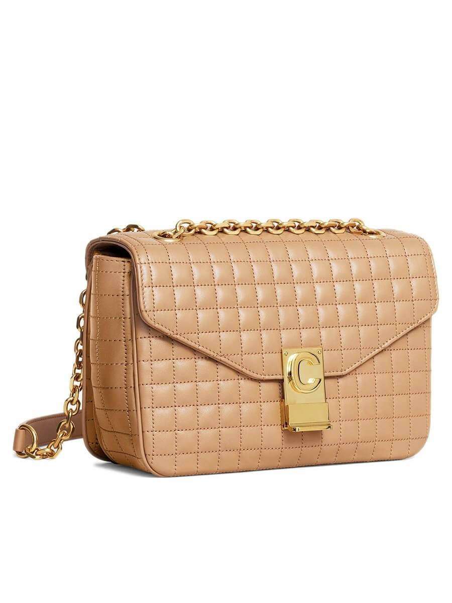 Medium C Bag in Light Camel Quilted Calfskin