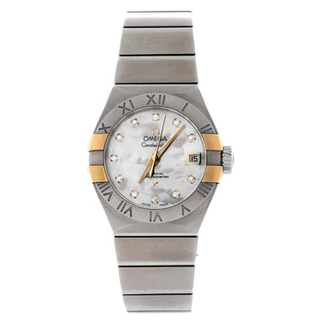 Omega Constellation Co-Axial Chronometer Automatic Watch Stainless Steel and Yellow Gold with Diamond Markers and Mother of Pearl 27