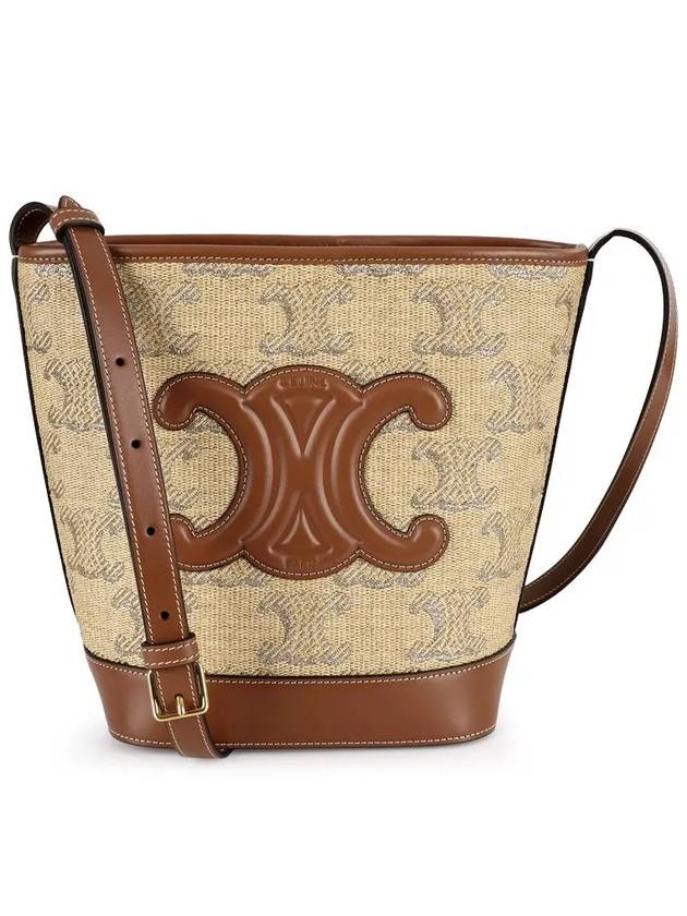 CELINE Cuir Triomphe Raffia Effect Textile With Triomphe Jacquard Bucket Bag Natural