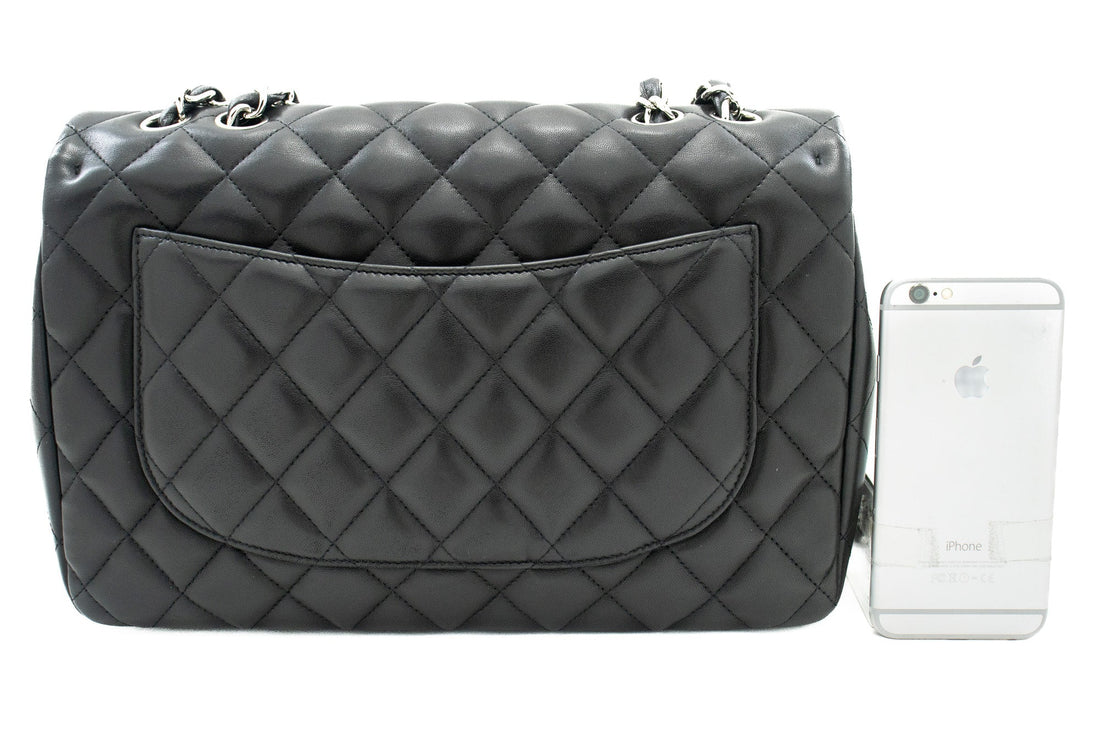 CHANEL Classic Large 11" Chain Shoulder Bag Flap Black Lambskin j42