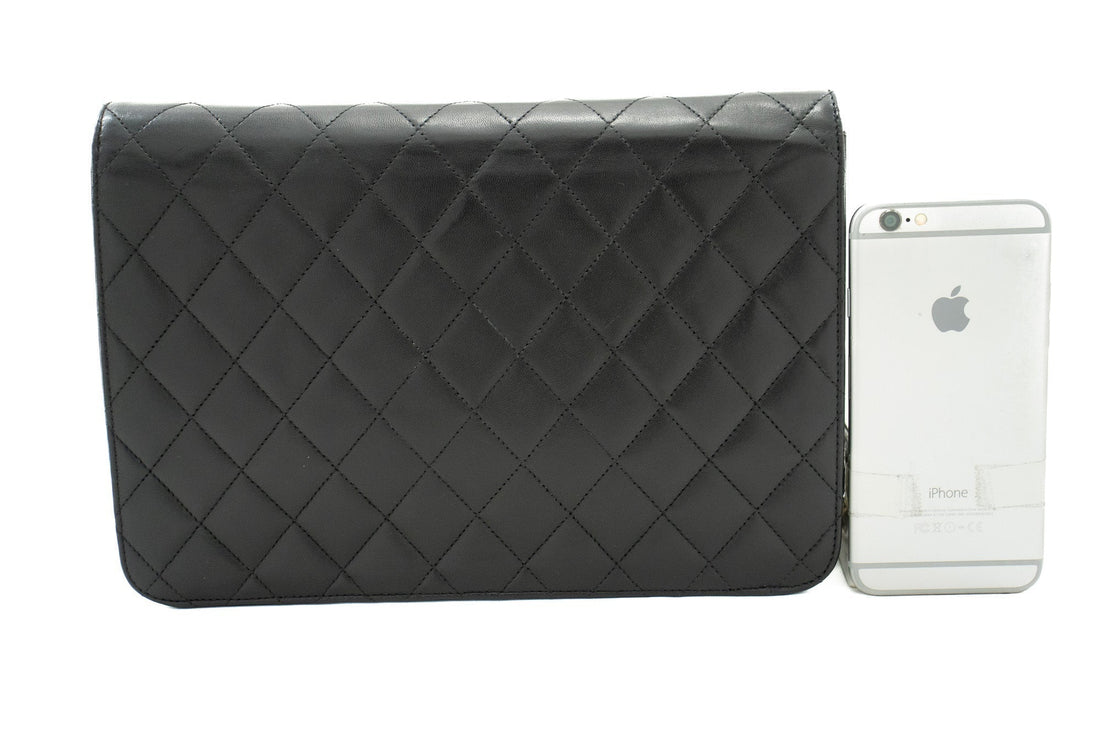 CHANEL Chain Shoulder Bag Clutch Black Quilted Flap Lambskin Purse j78