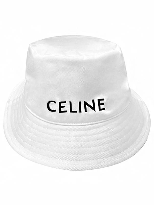 CELINE Logo Gabardine Cotton Bucket Hat White