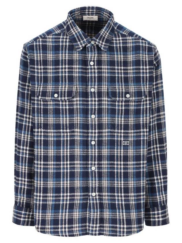 CELINE Loose Lumberjack Check Cotton Long Sleeve Shirt Navy