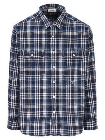 CELINE Loose Lumberjack Check Cotton Long Sleeve Shirt Navy