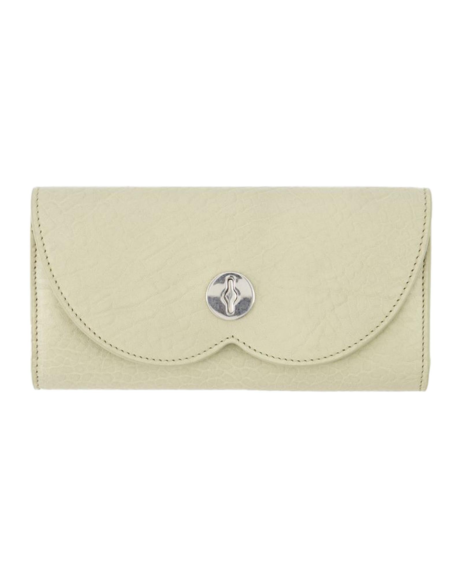 Burberry Scallop Flap Leather Wallet Women Beige Wallets & Pouches